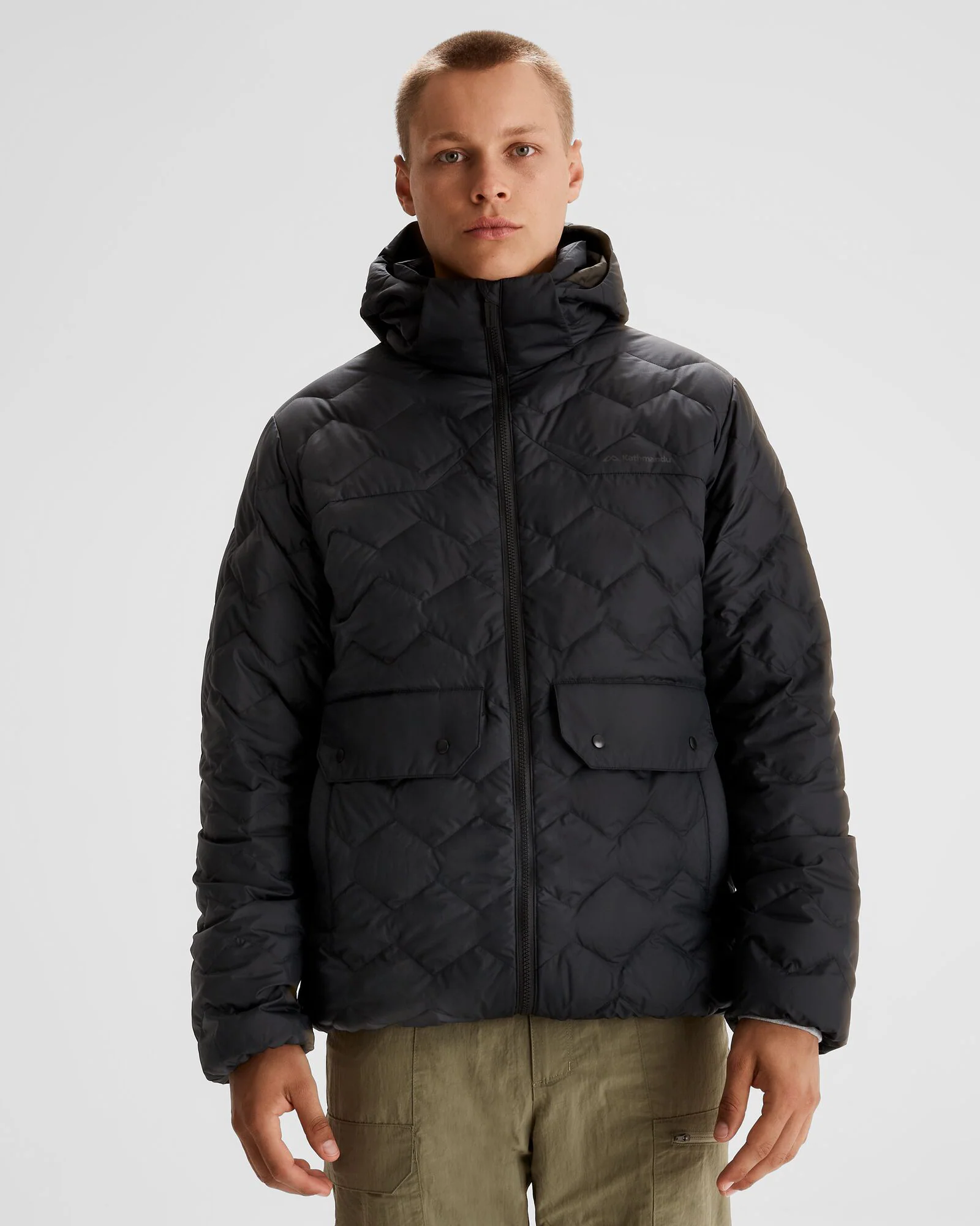 Men's Any Time Down Hooded Parka Jacket- Black Stingray