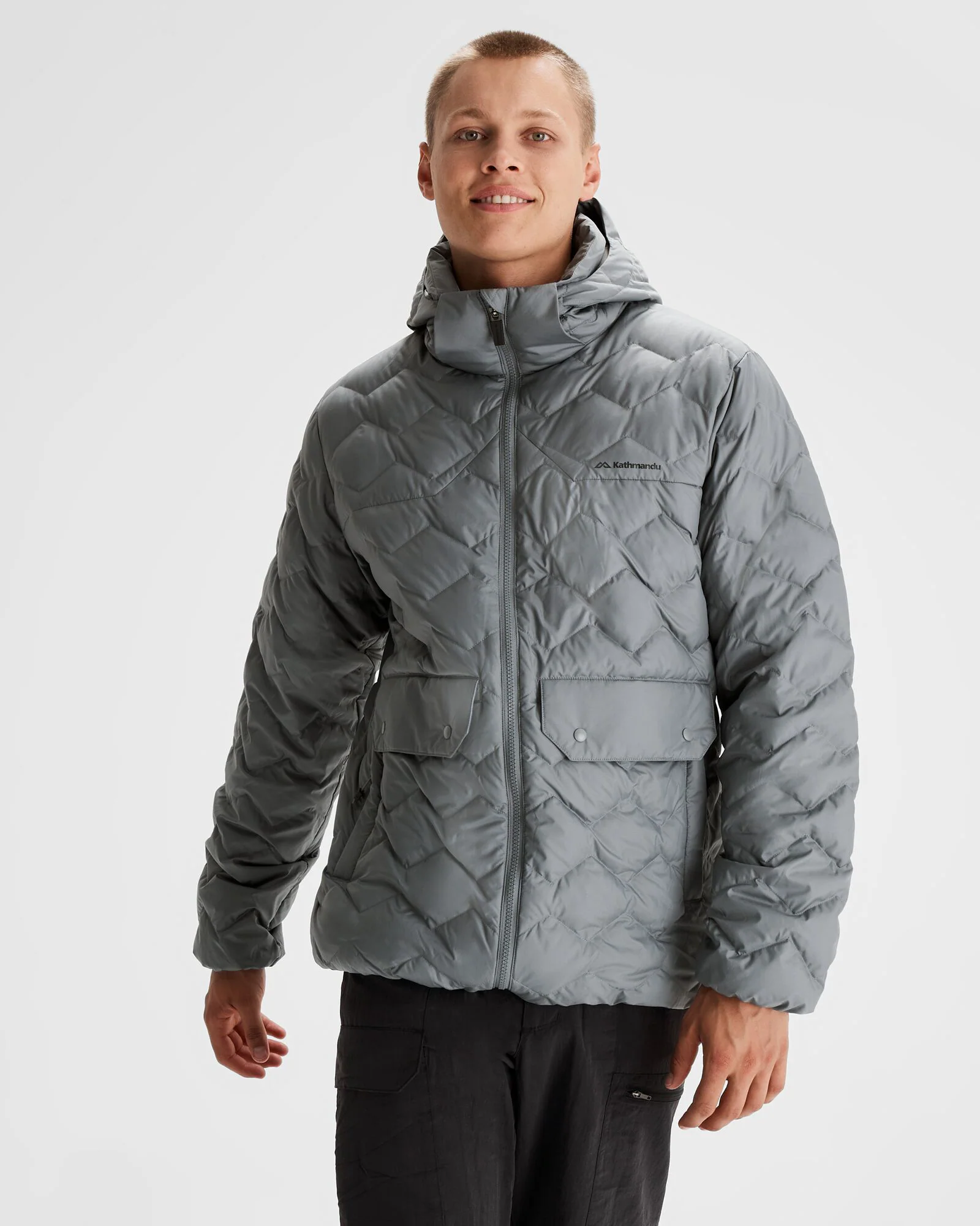 Men's Any Time Down Hooded Parka Jacket- Moon