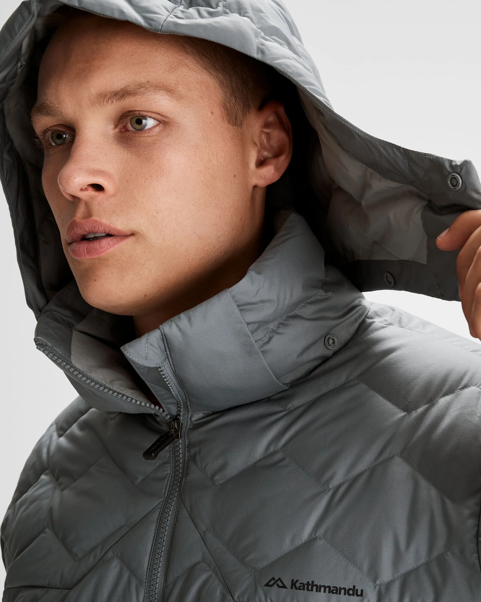 Men's Any Time Down Hooded Parka Jacket- Moon - Image 5