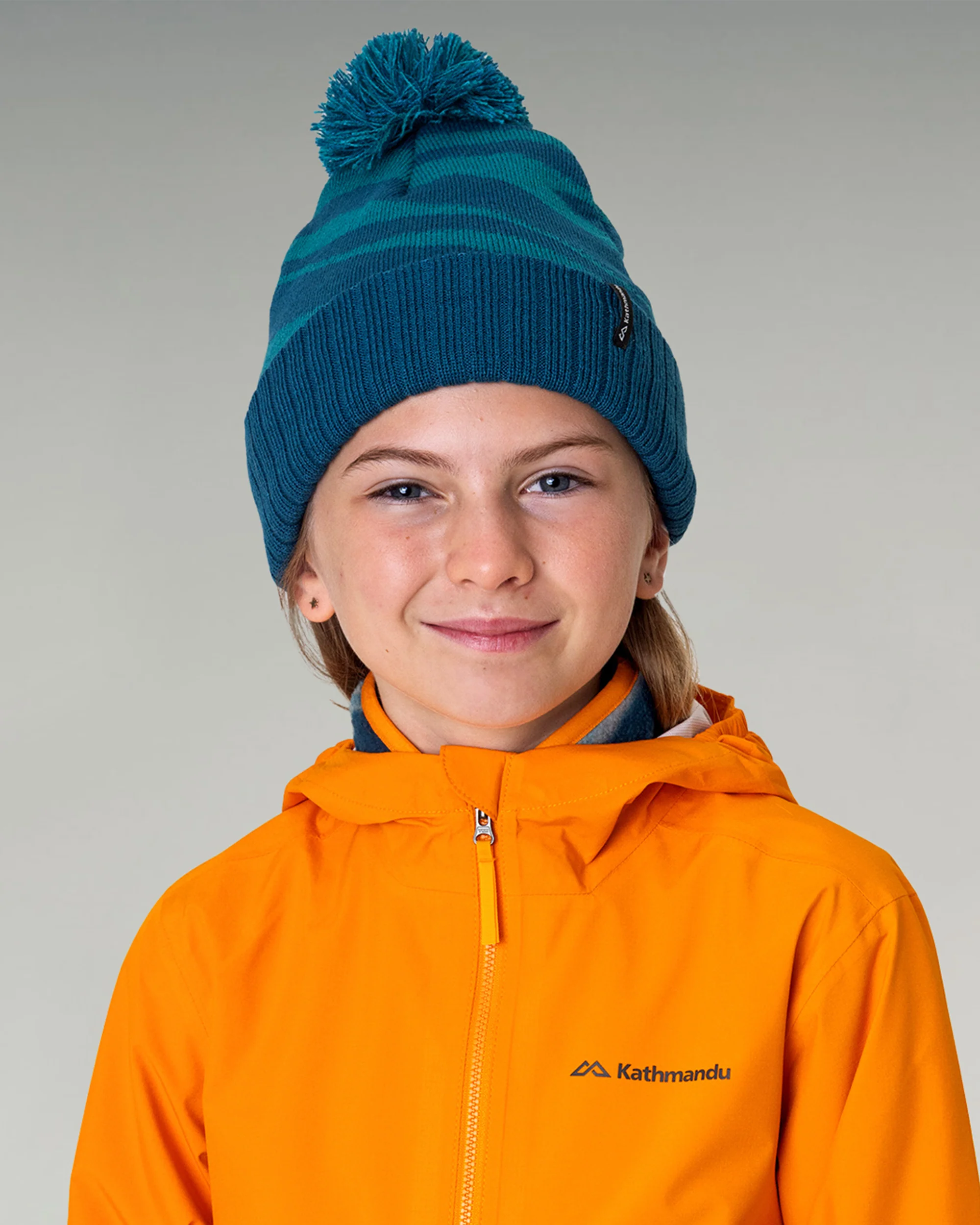 Kids Braided River Pom Pom Beanie - Lagoon Braided River