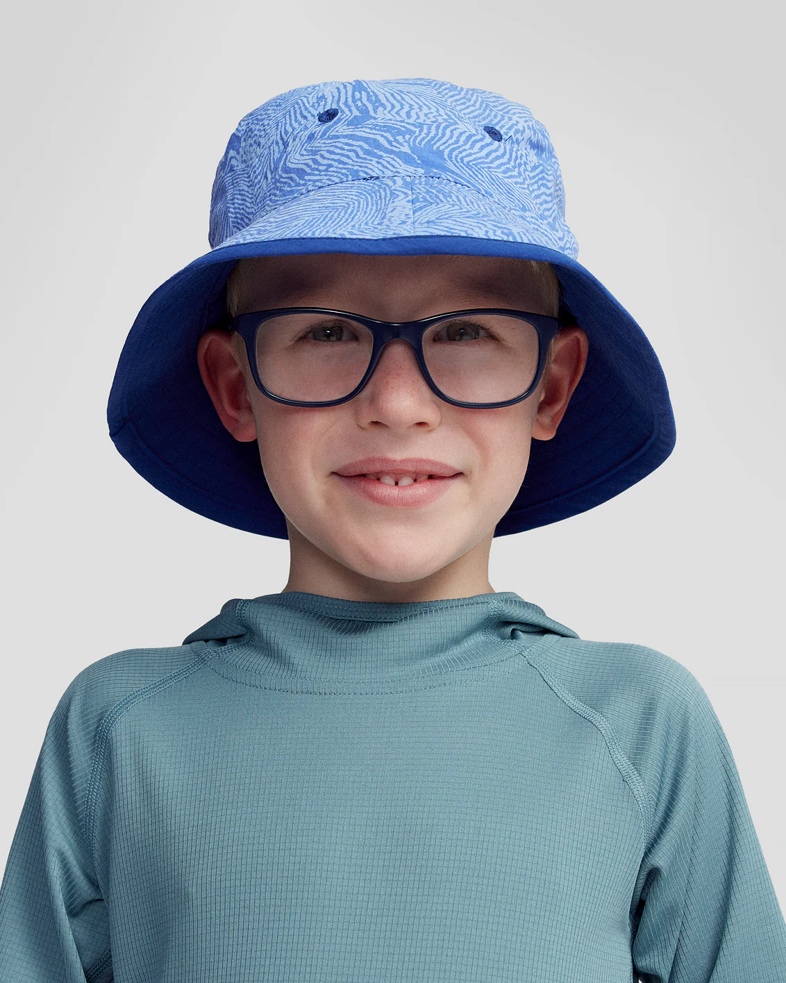 Kids’ Reversible Bucket Hat - Bright Navy/Peri Nature Lines Print