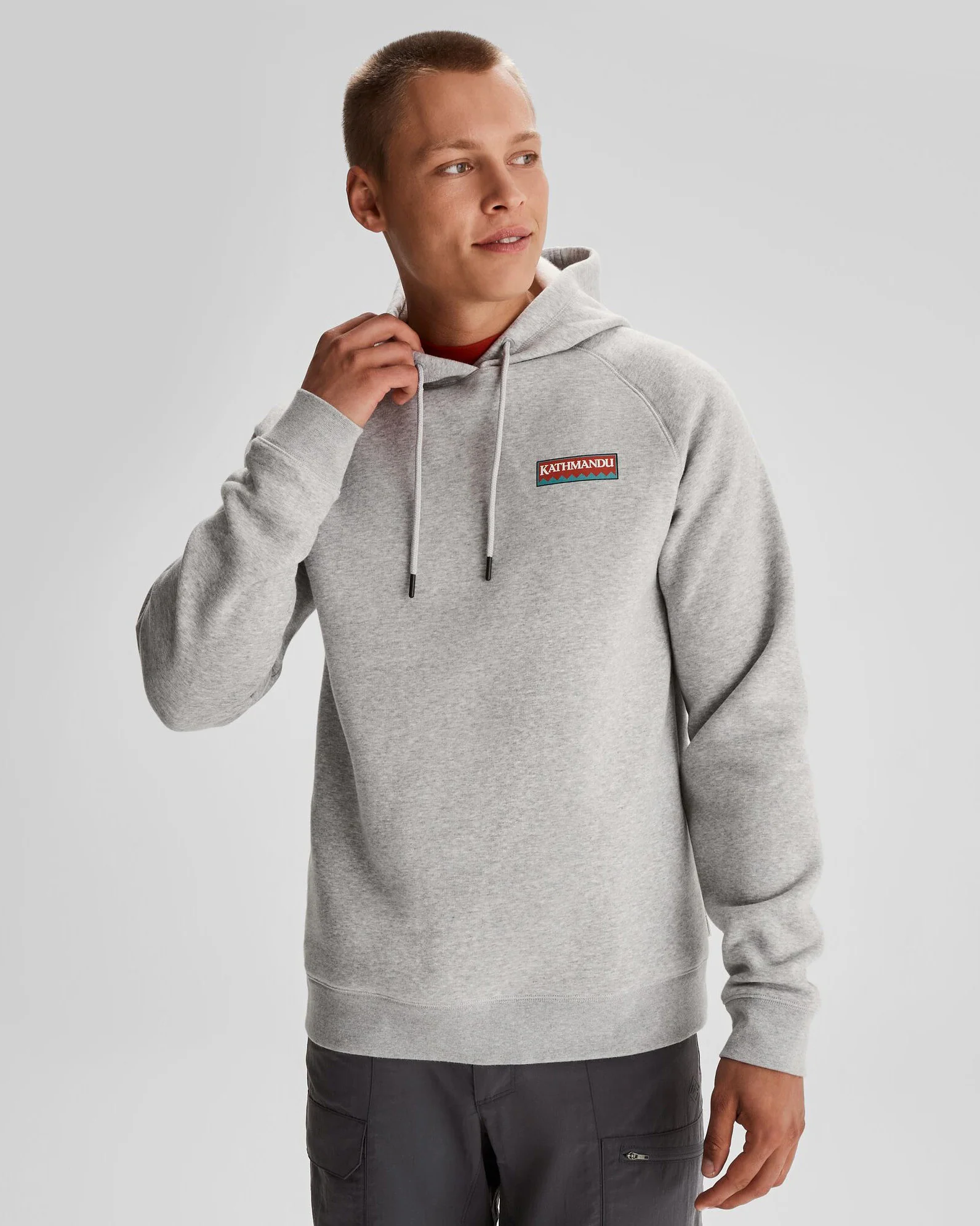 Men's Kathmandu Heritage Logo Slouchy Hoodie - Light Grey Marle