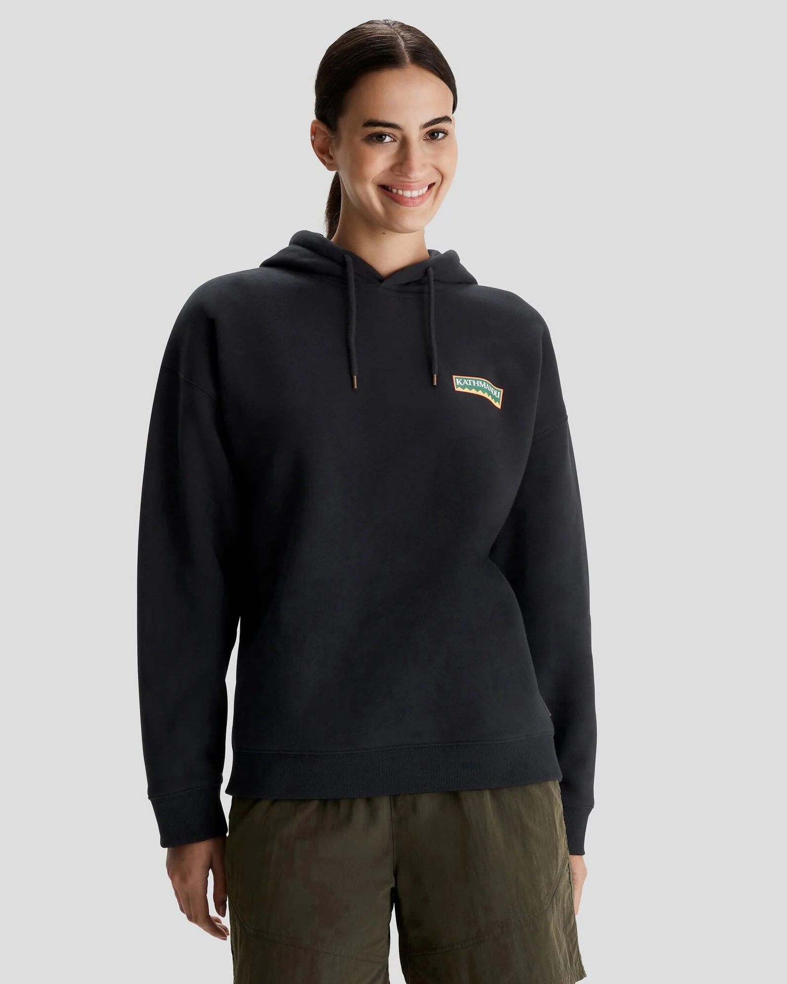 Women's Kathmandu Heritage Logo Slouchy Hoodie - Black