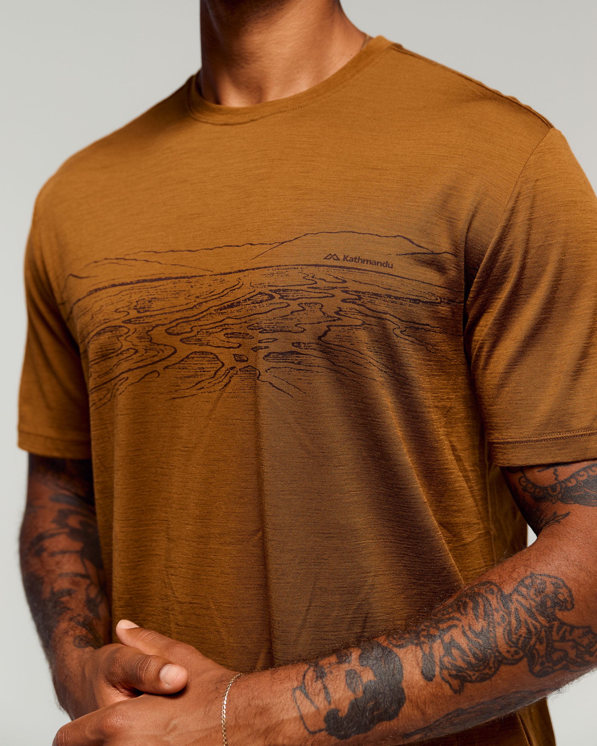 Men's 100% Merino Graphic T-Shirt - Bark - Image 2