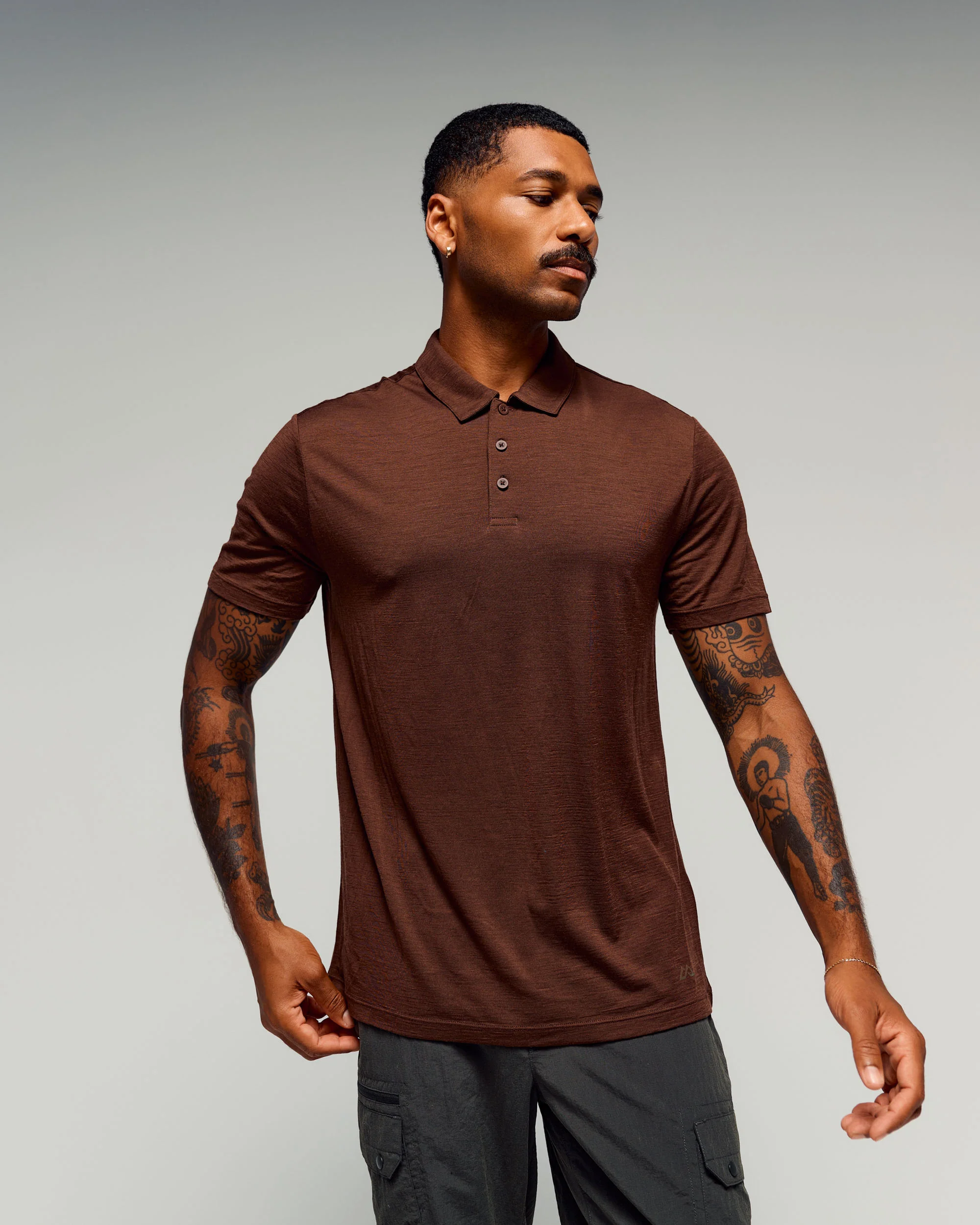 Men's 100% Merino Polo - Cocoa - Image 2