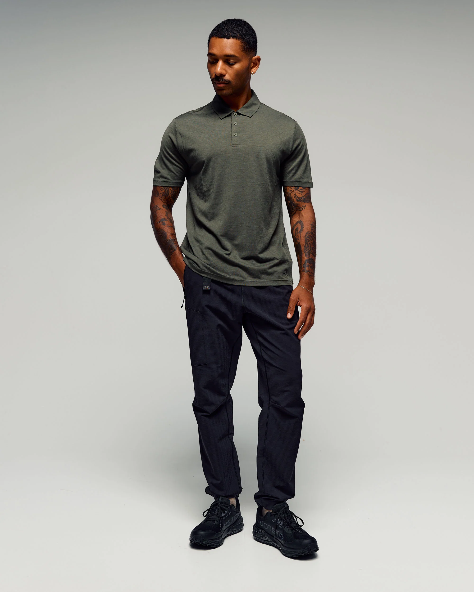 Men's 100% Merino Polo - Light Moss - Image 2