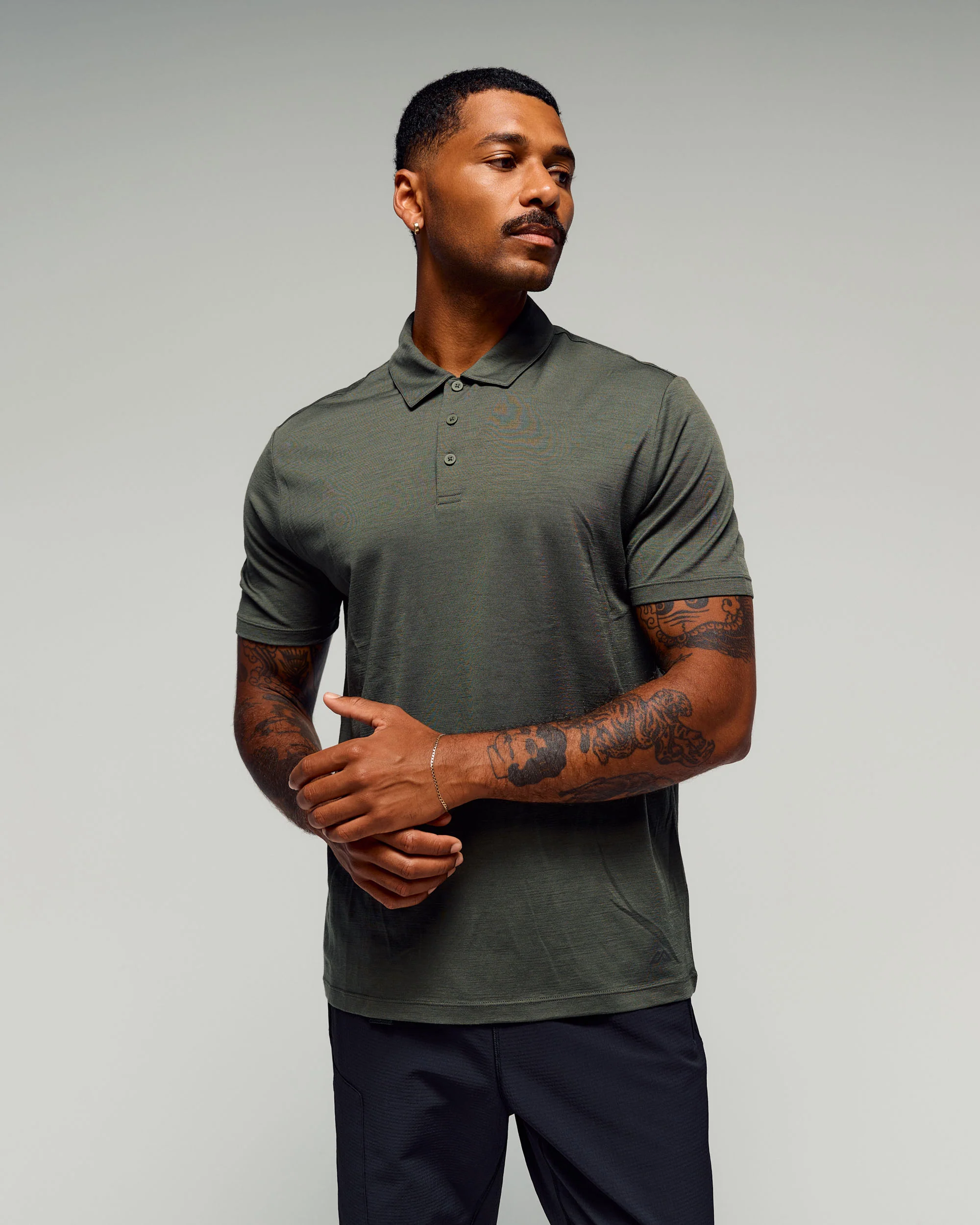 Men's 100% Merino Polo - Light Moss - Image 3