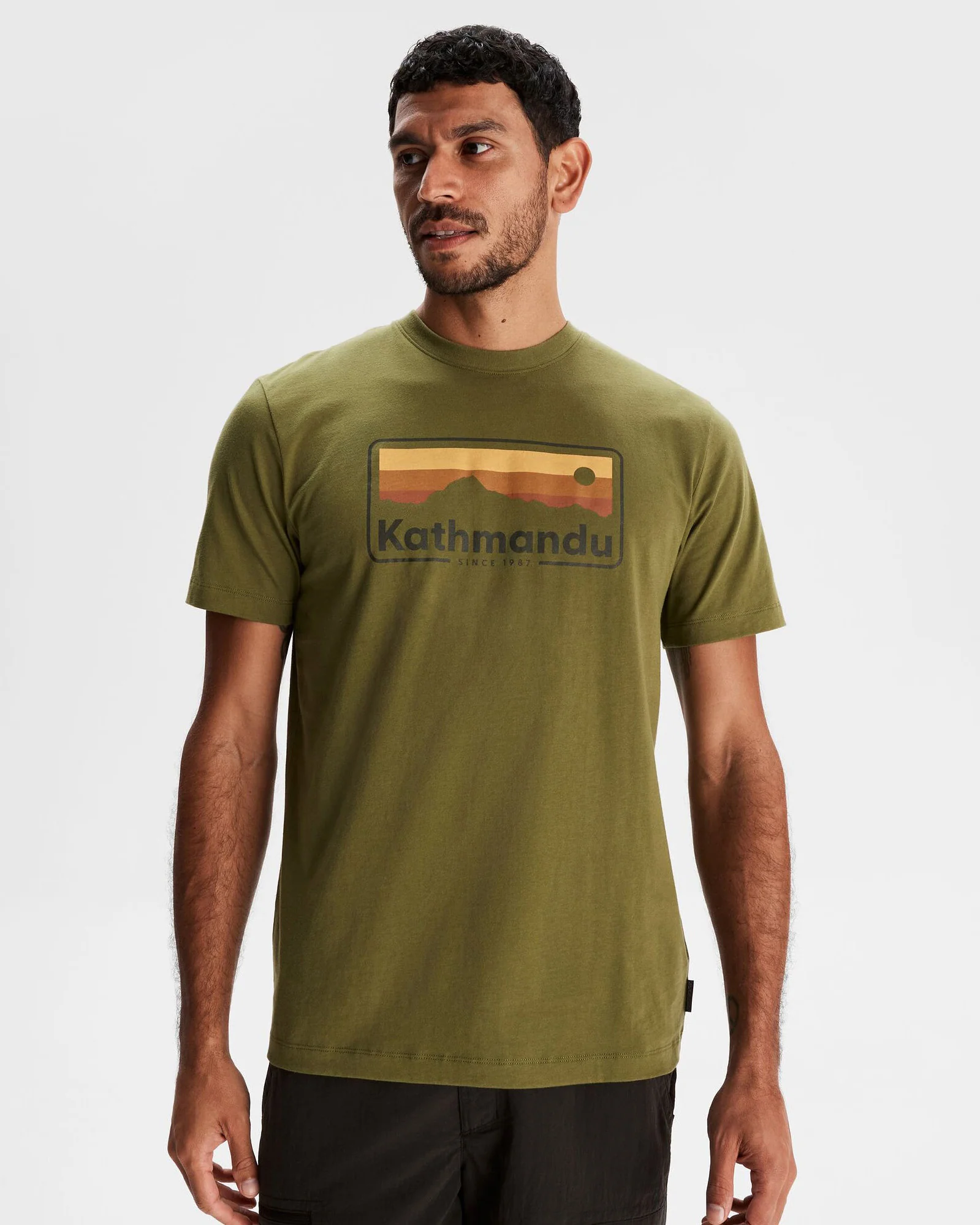 Men's Kathmandu Logo 70's Organic Cotton T-shirt - Dark Fern