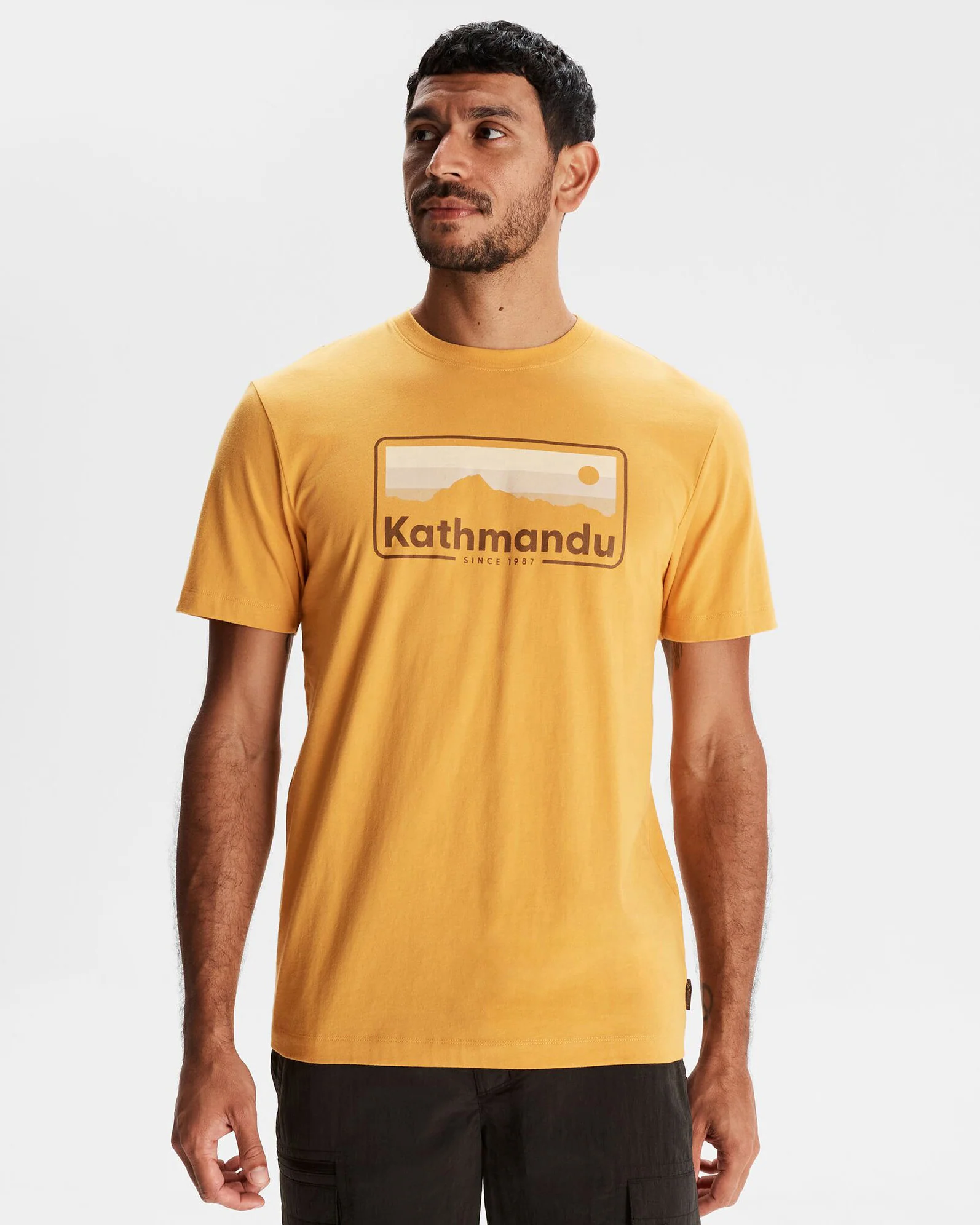 Men's Kathmandu Logo 70's Organic Cotton T-shirt - Mustard Yellow