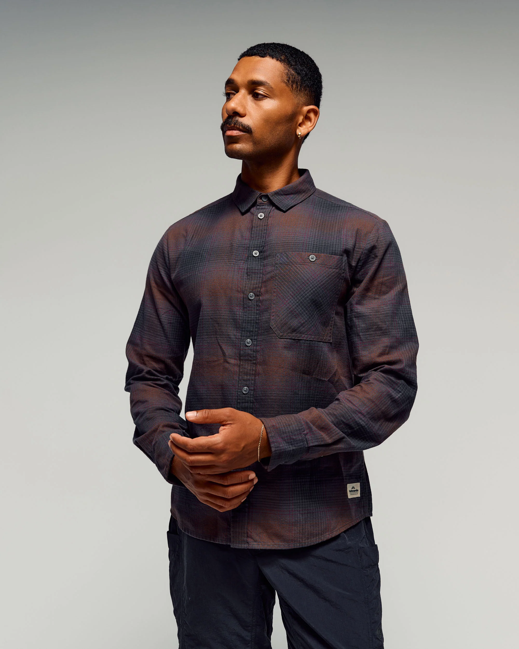 Men's Retreat Fyfe Long Sleeve Shirt - Black/Cocoa Plaid