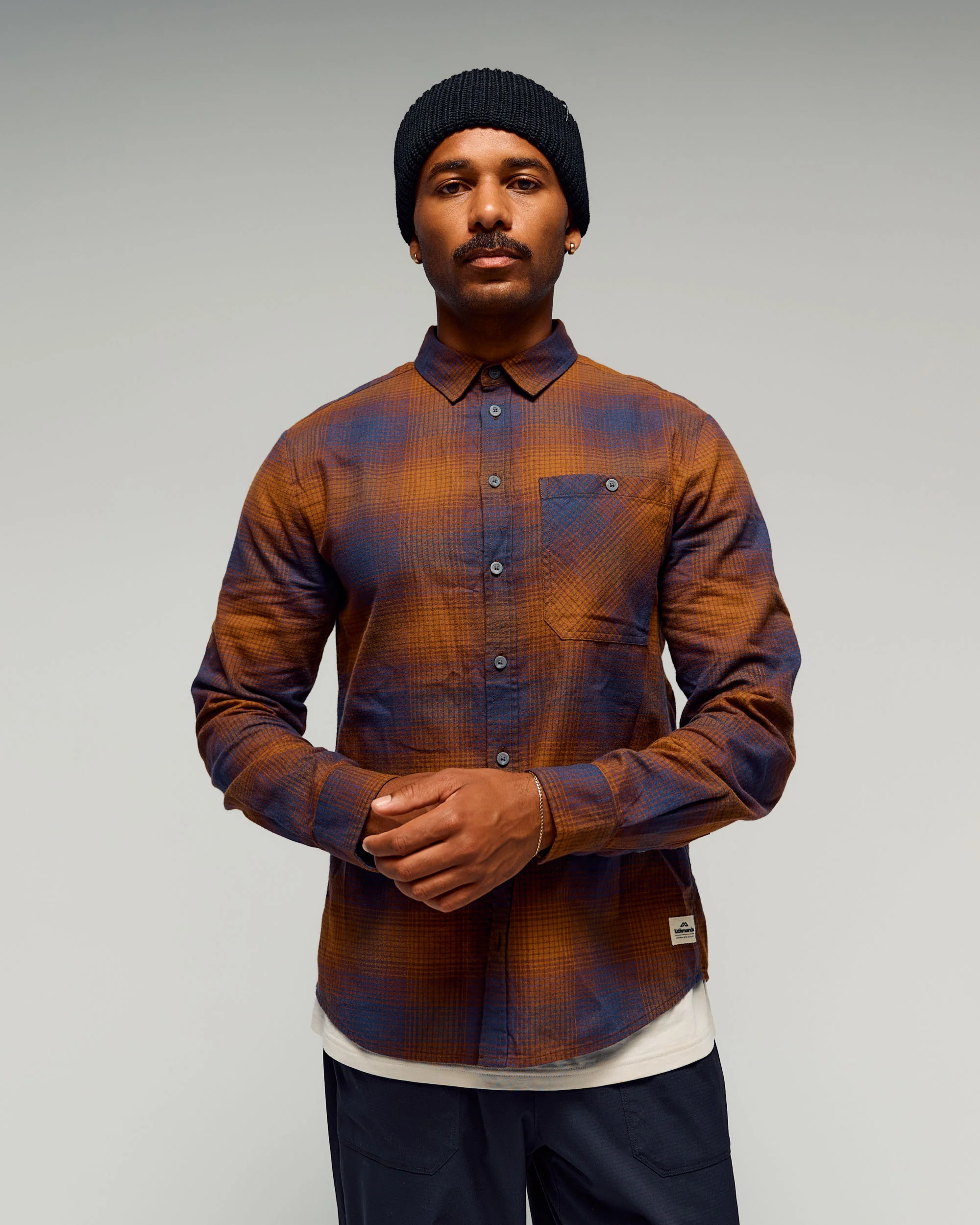 Men's Retreat Fyfe Long Sleeve Shirt - Cocoa/Navy Plaid