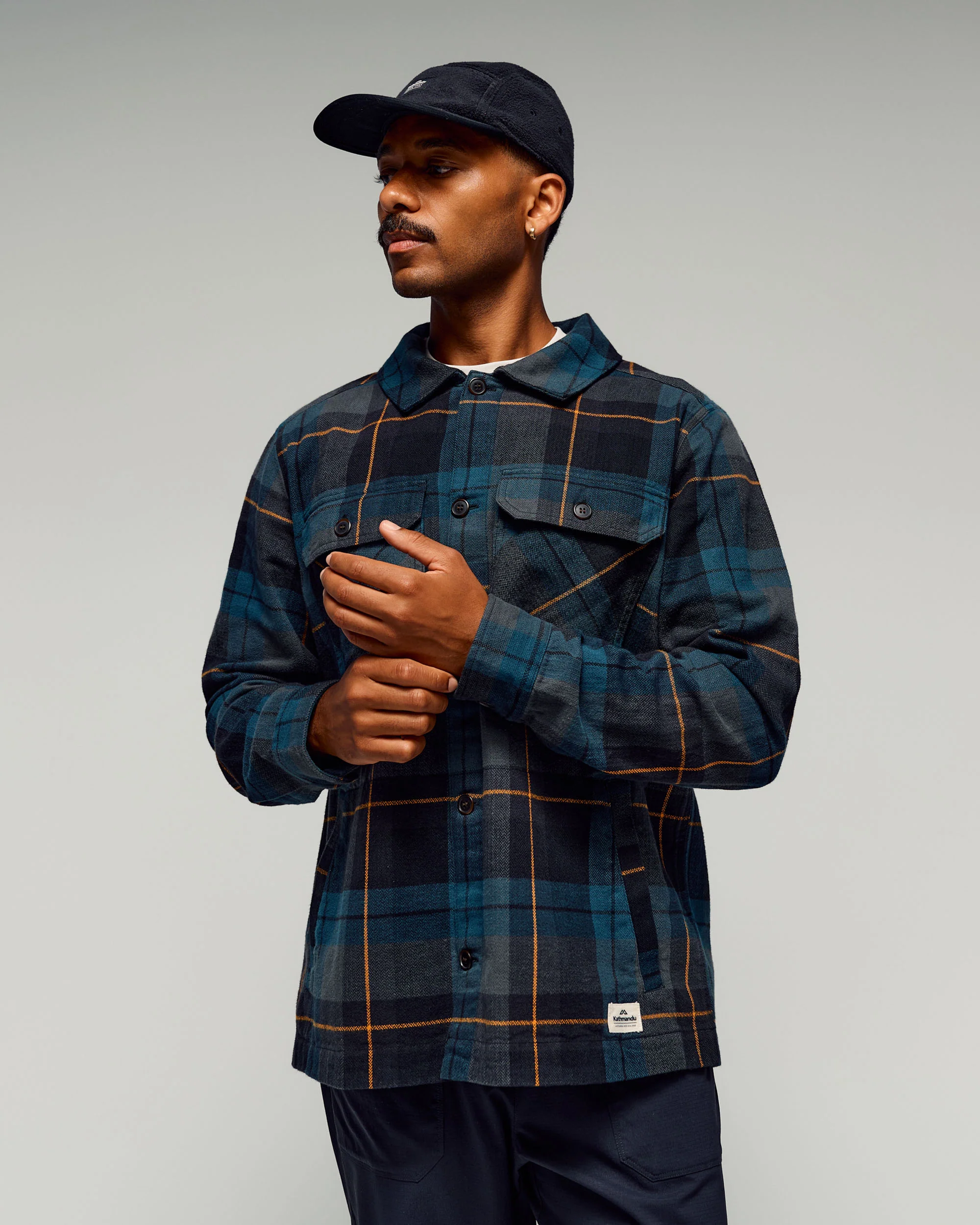 Men's Retreat Huntly Long Sleeve Overshirt - Deep Lagoon Plaid - Image 4