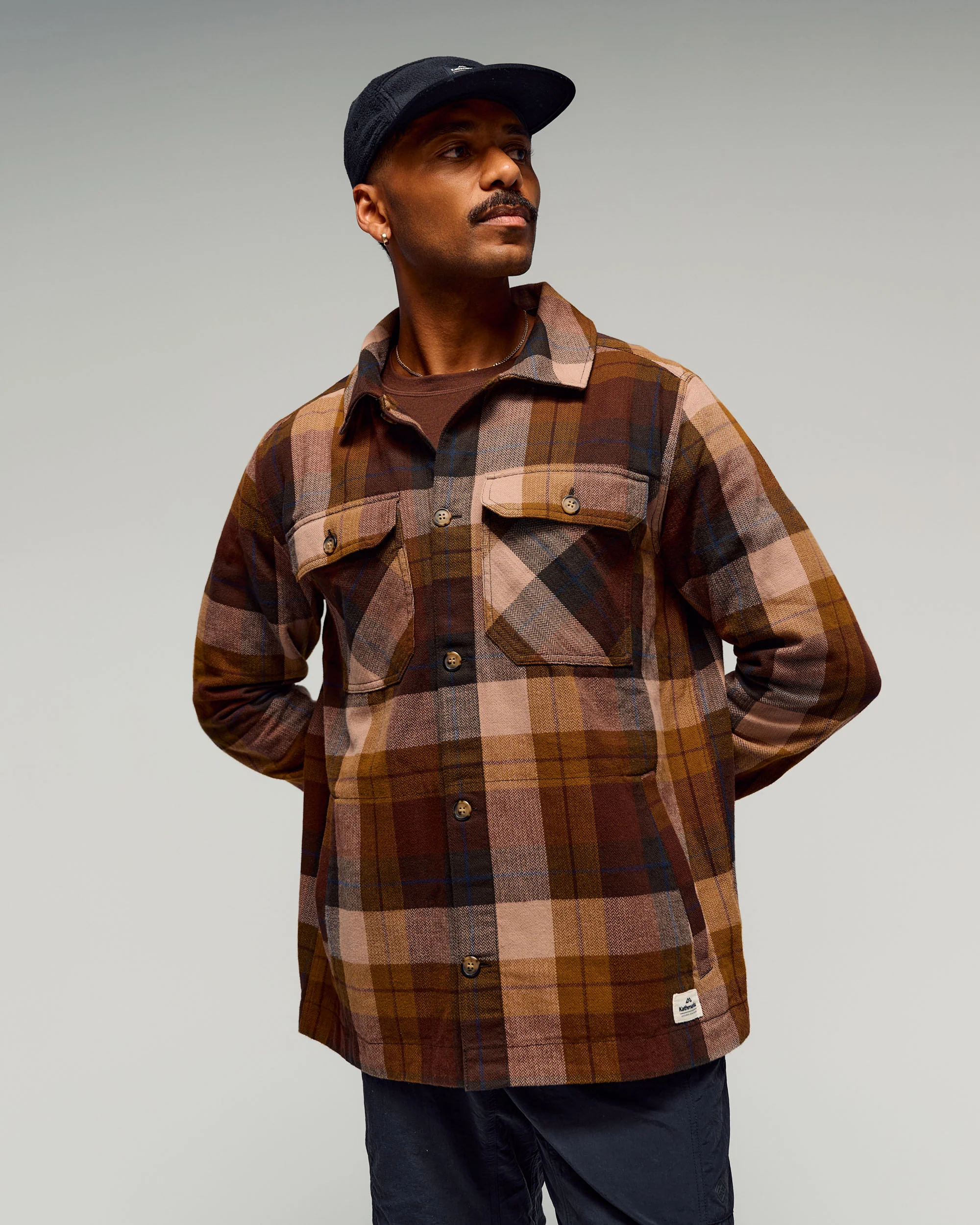 Men's Retreat Huntly Long Sleeve Overshirt - Taupe Plaid