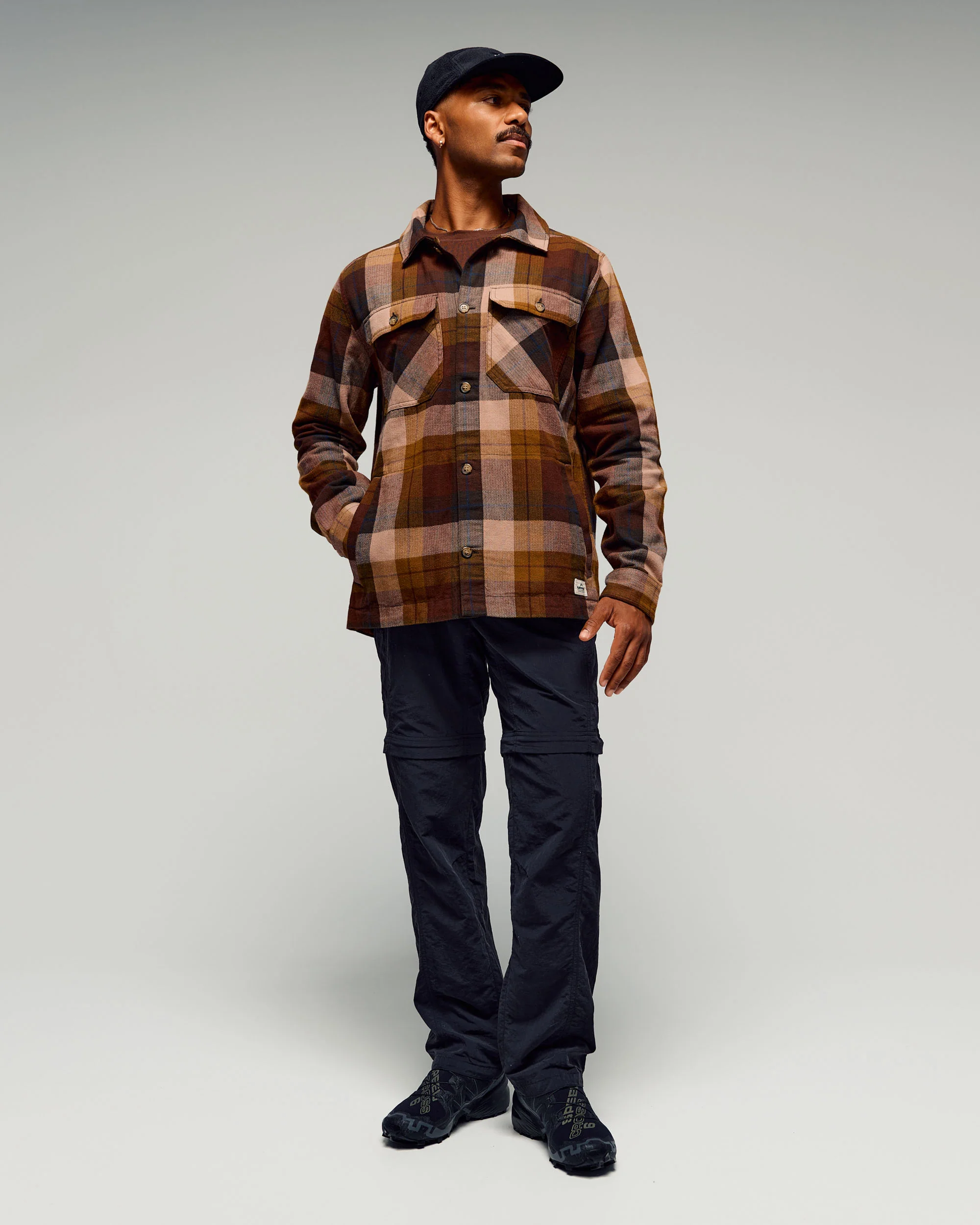 Men's Retreat Huntly Long Sleeve Overshirt - Taupe Plaid - Image 2