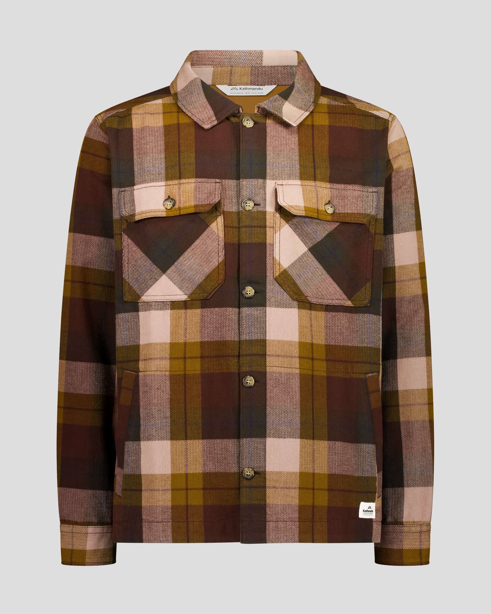 Men's Retreat Huntly Long Sleeve Overshirt - Taupe Plaid - Image 5