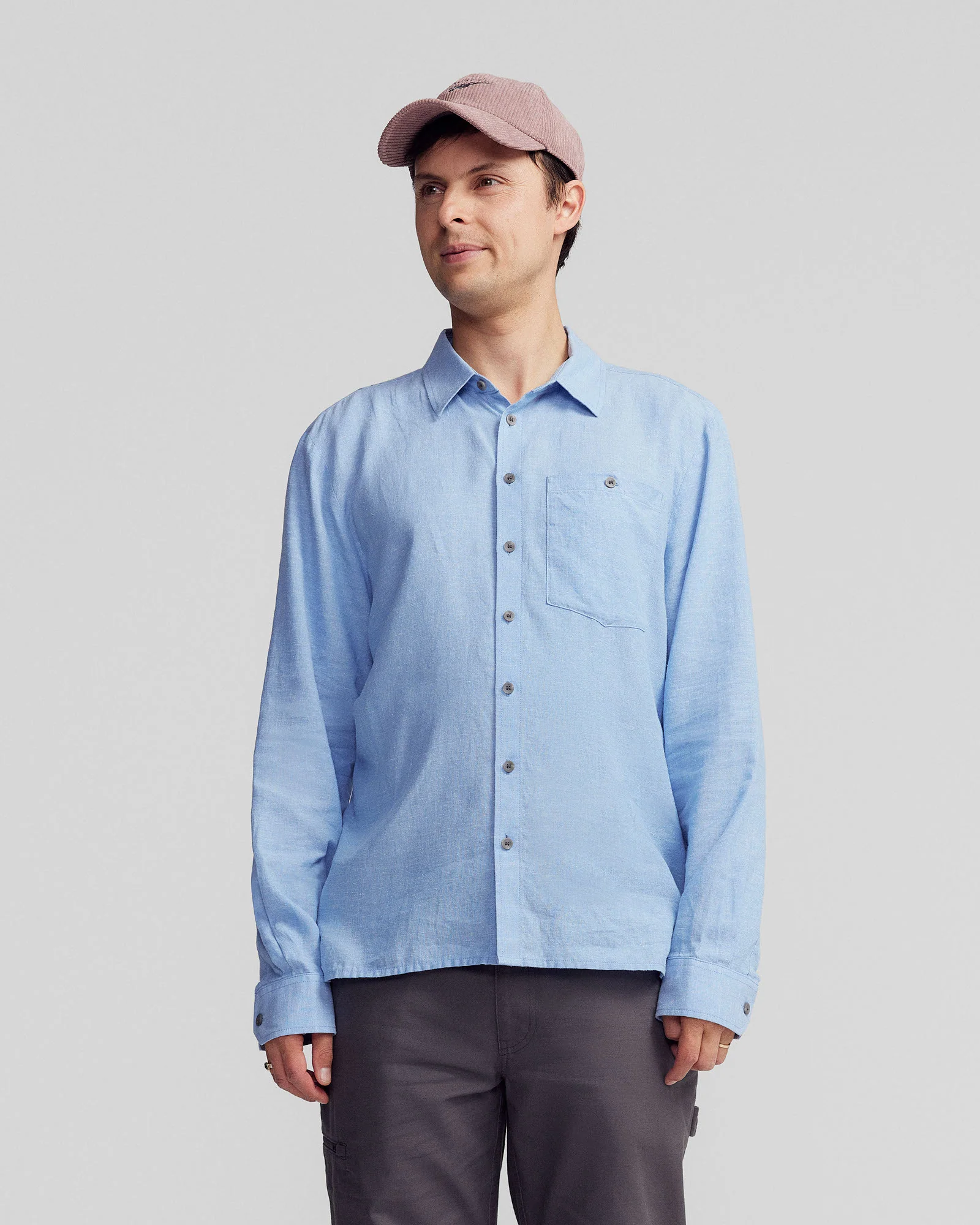 Men’s Weekend Natural Long Sleeve Shirt -  Washed Peri Chambray