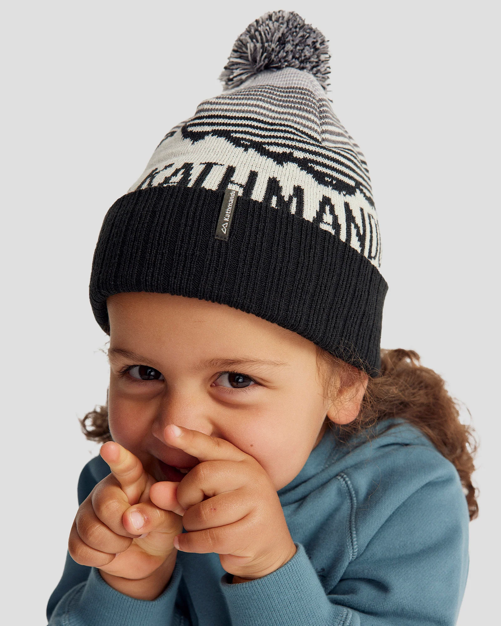 Kids' Mountain Skies Pompom Beanie - Black/White/Grey - Image 2