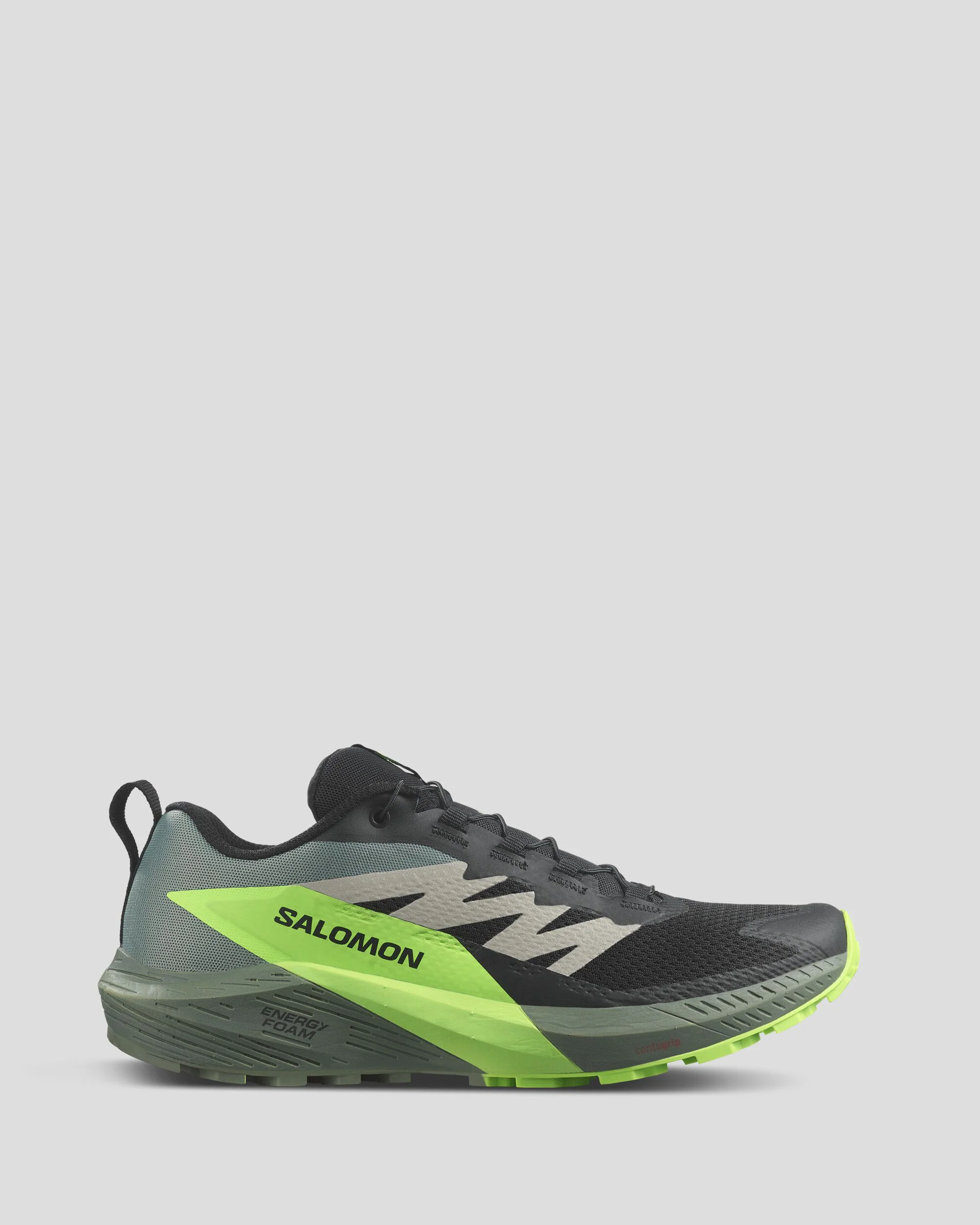 Men's Salomon Sense Ride 5 Trail Running Shoes - Black/Laurel Wreath/Green Gecko