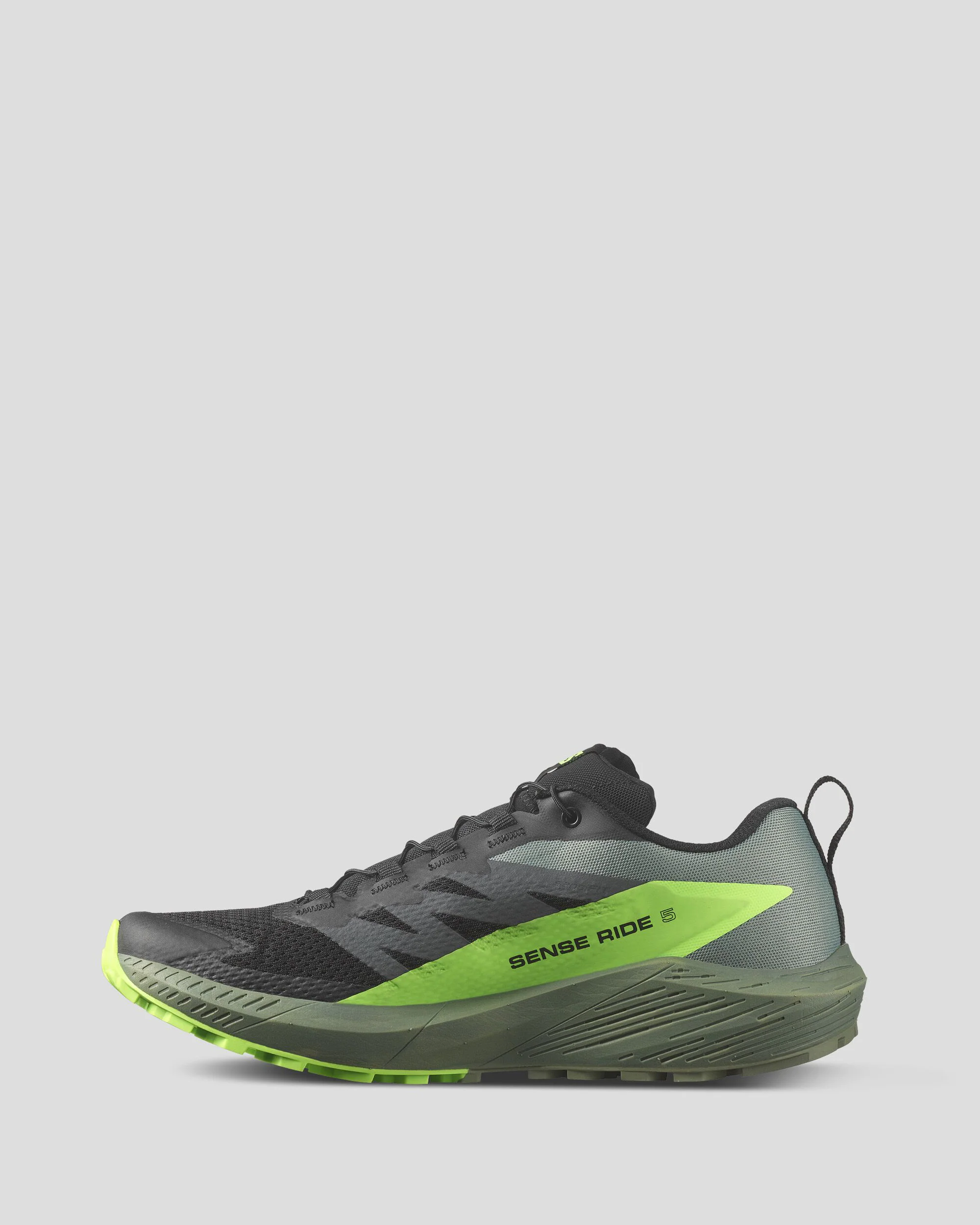 Men's Salomon Sense Ride 5 Trail Running Shoes - Black/Laurel Wreath/Green Gecko - Image 3