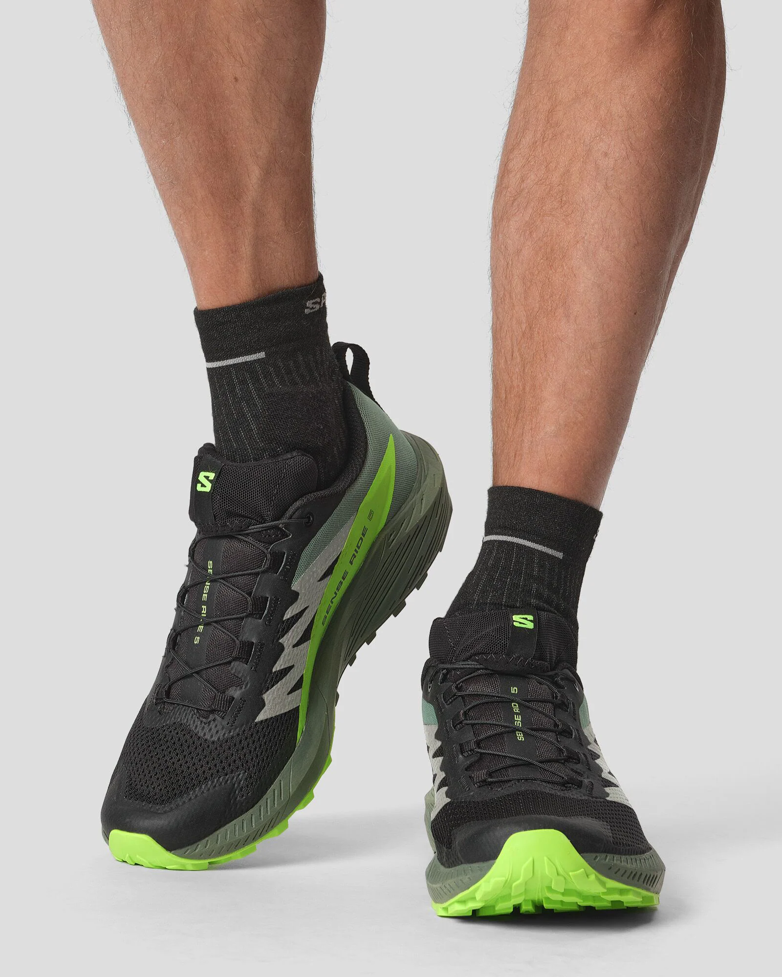 Men's Salomon Sense Ride 5 Trail Running Shoes - Black/Laurel Wreath/Green Gecko - Image 7