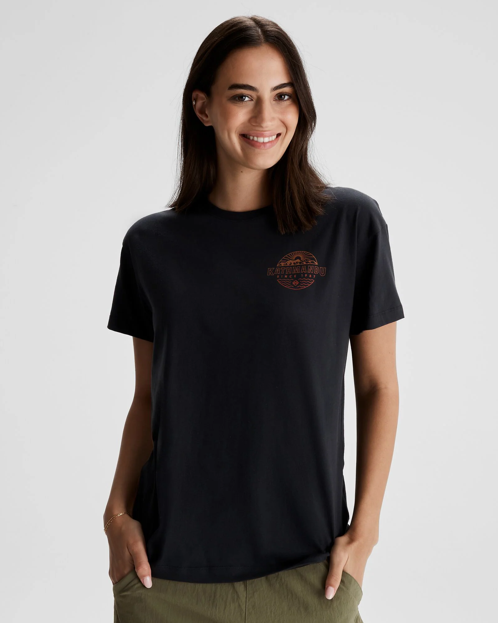 Women's Kathmandu Logo Faded Organic Cotton T-shirt - Black